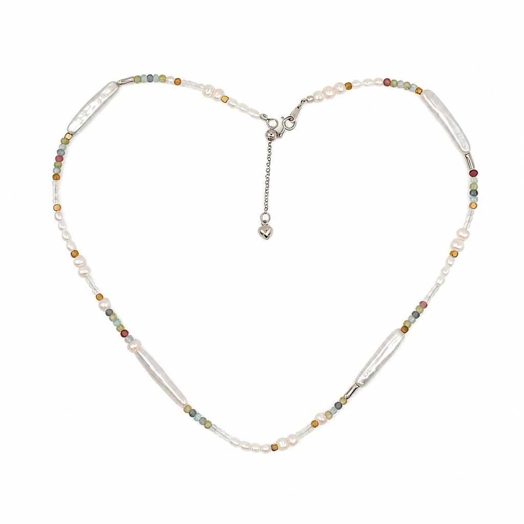 Confetti Pearl Line Necklace — full view