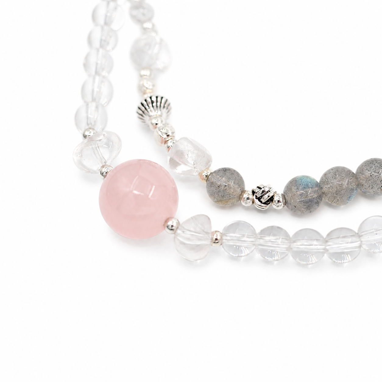 Rose Mist Orbit Wrap Bracelet — detail view