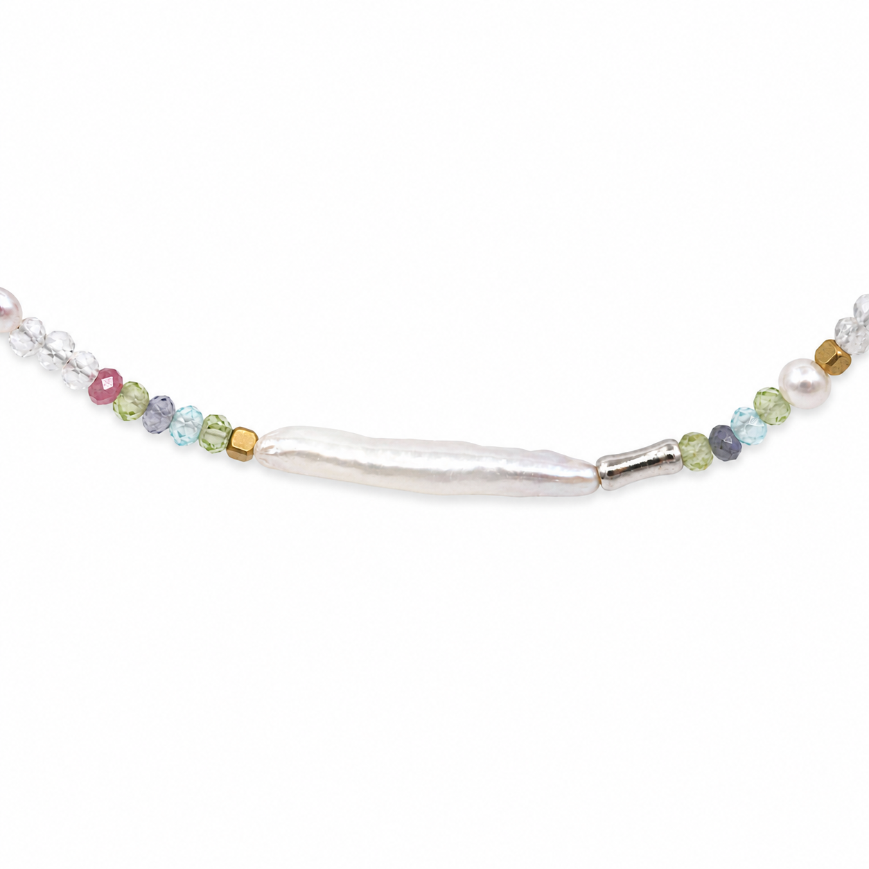 Confetti Pearl Line Necklace — detail view