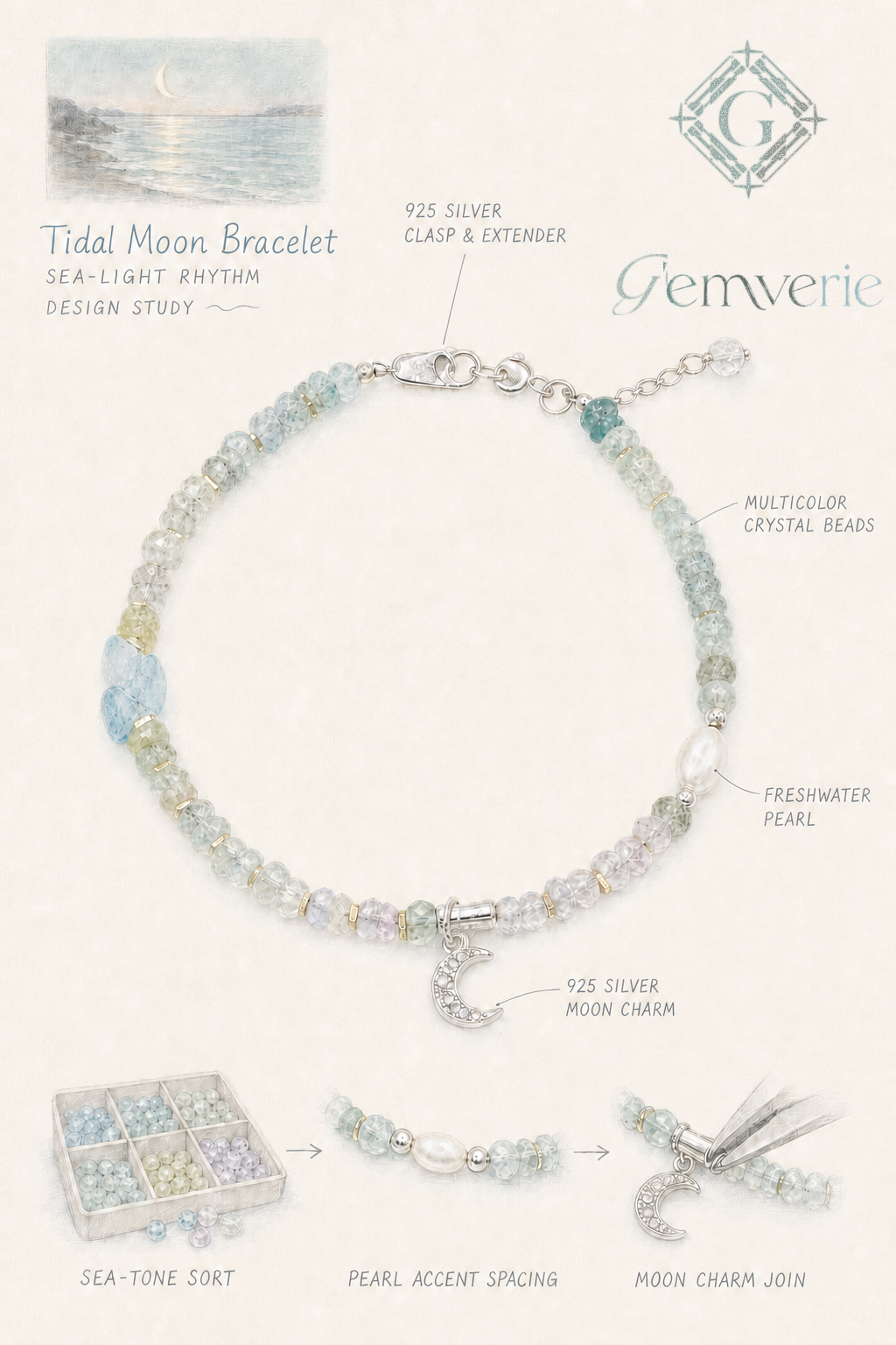 Tidal Moon Bracelet — hand-drawn design