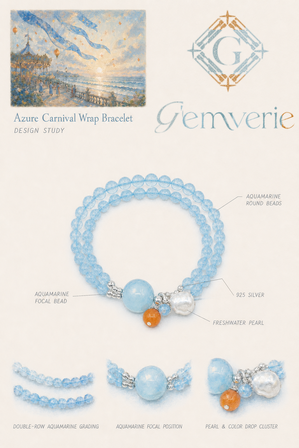 Blue Carnival Wrap Bracelet — hand-drawn design