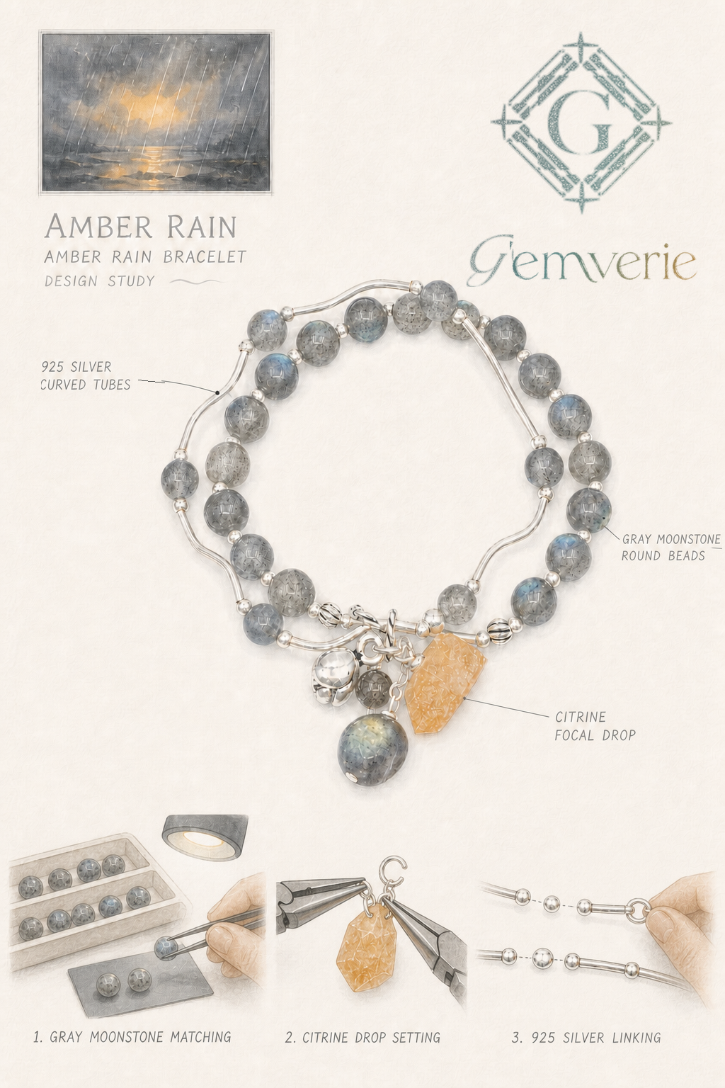 Honey Rain Charm Bracelet — hand-drawn design
