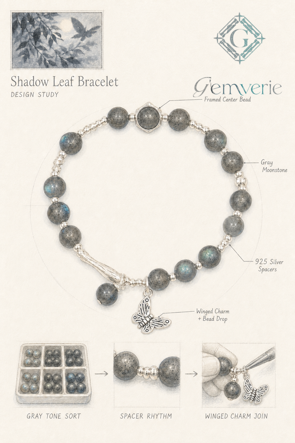 Shadow Leaf Bracelet — hand-drawn design