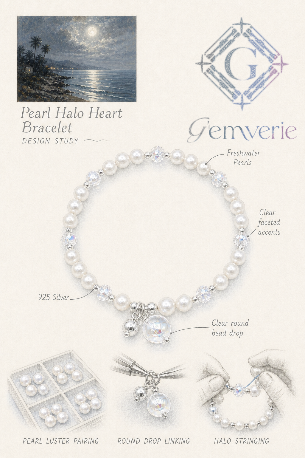 Iridescent Heart Bracelet — hand-drawn design