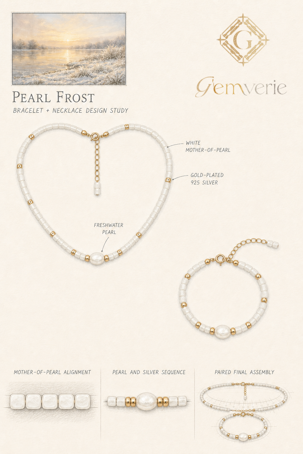 Mother-of-Pearl Frost Bracelet — hand-drawn design