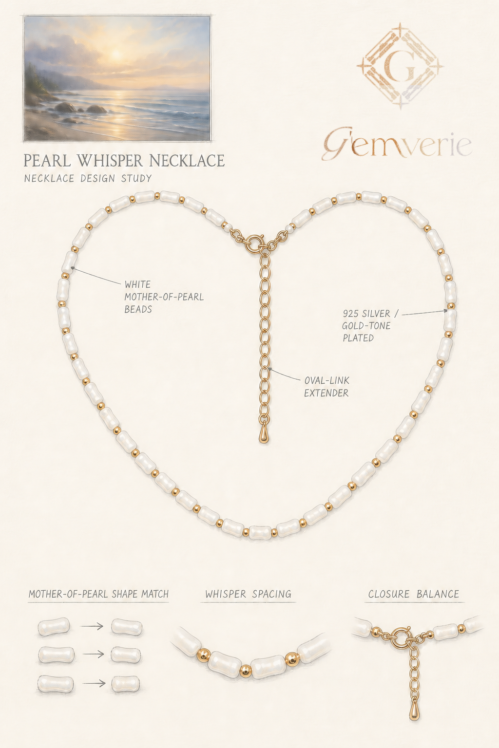 Mother-of-Pearl Whisper Necklace — hand-drawn design