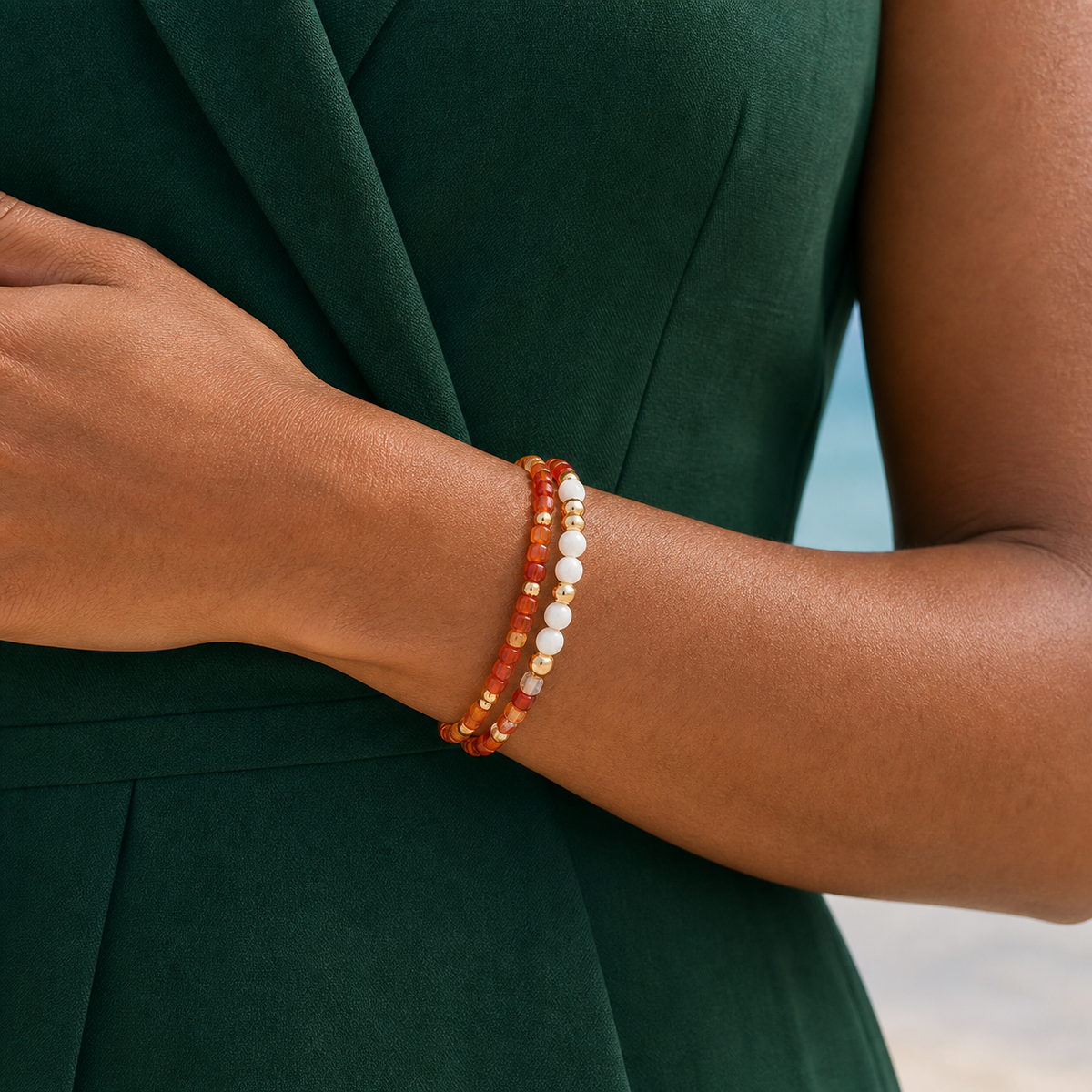 Ember Mother-of-Pearl Wrap Bracelet — worn view