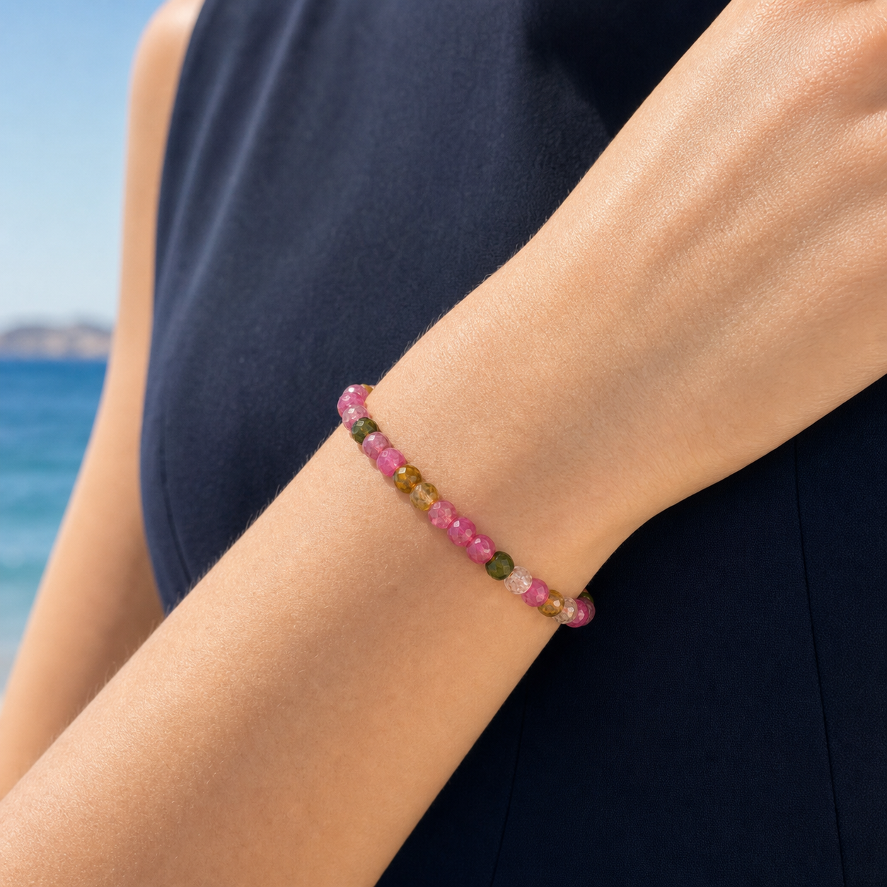 Rose Mosaic Tourmaline Bracelet — worn view