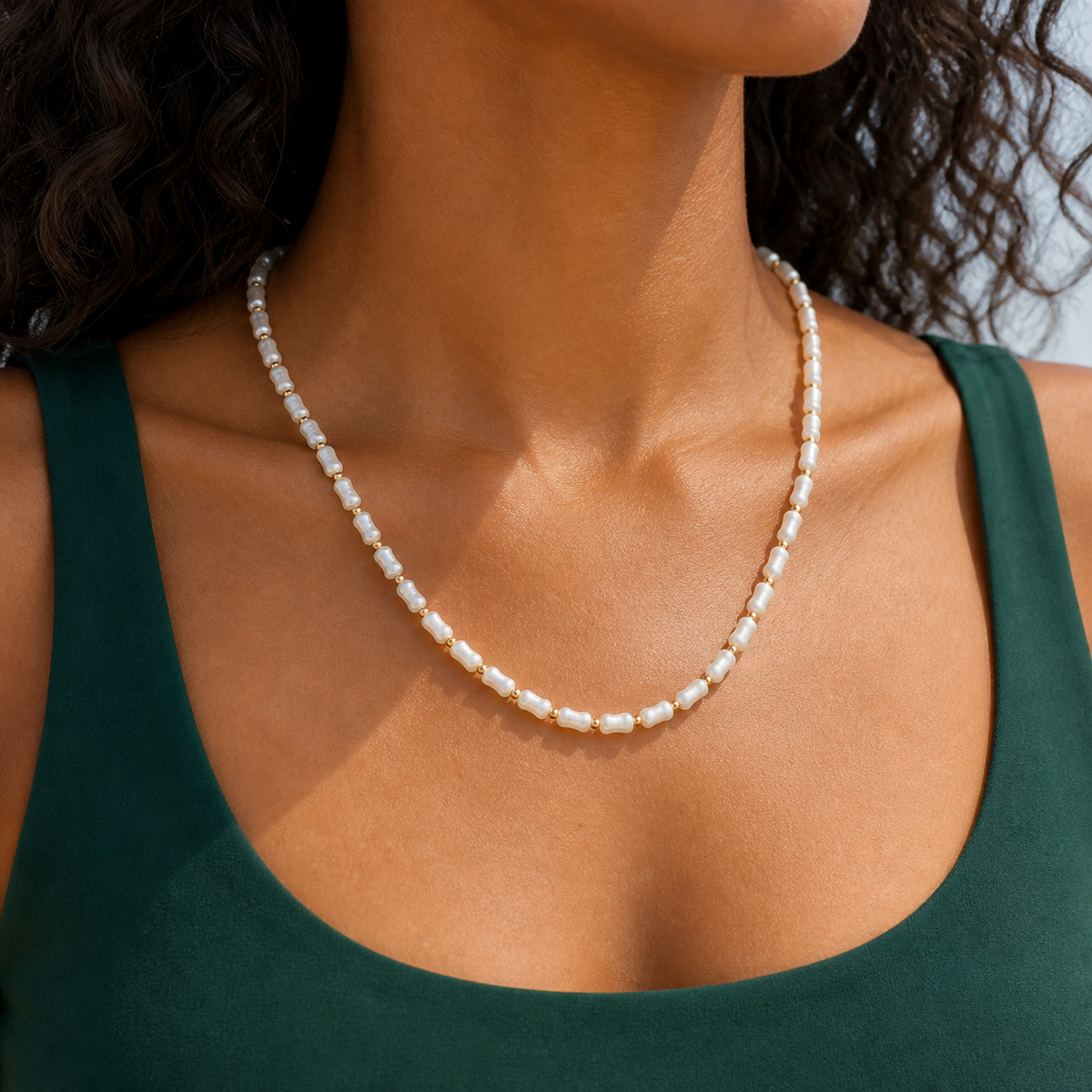 Mother-of-Pearl Whisper Necklace — worn view