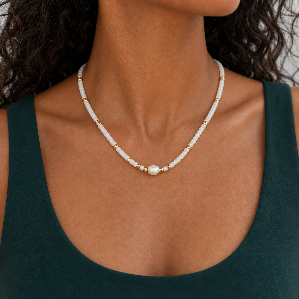 Mother-of-Pearl Frost Necklace — worn view