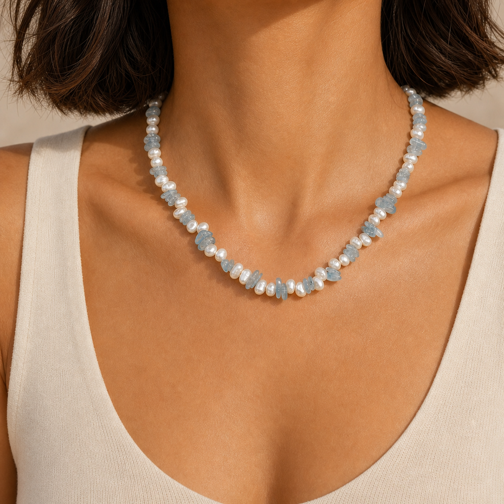 Seafoam Drift Necklace — worn view