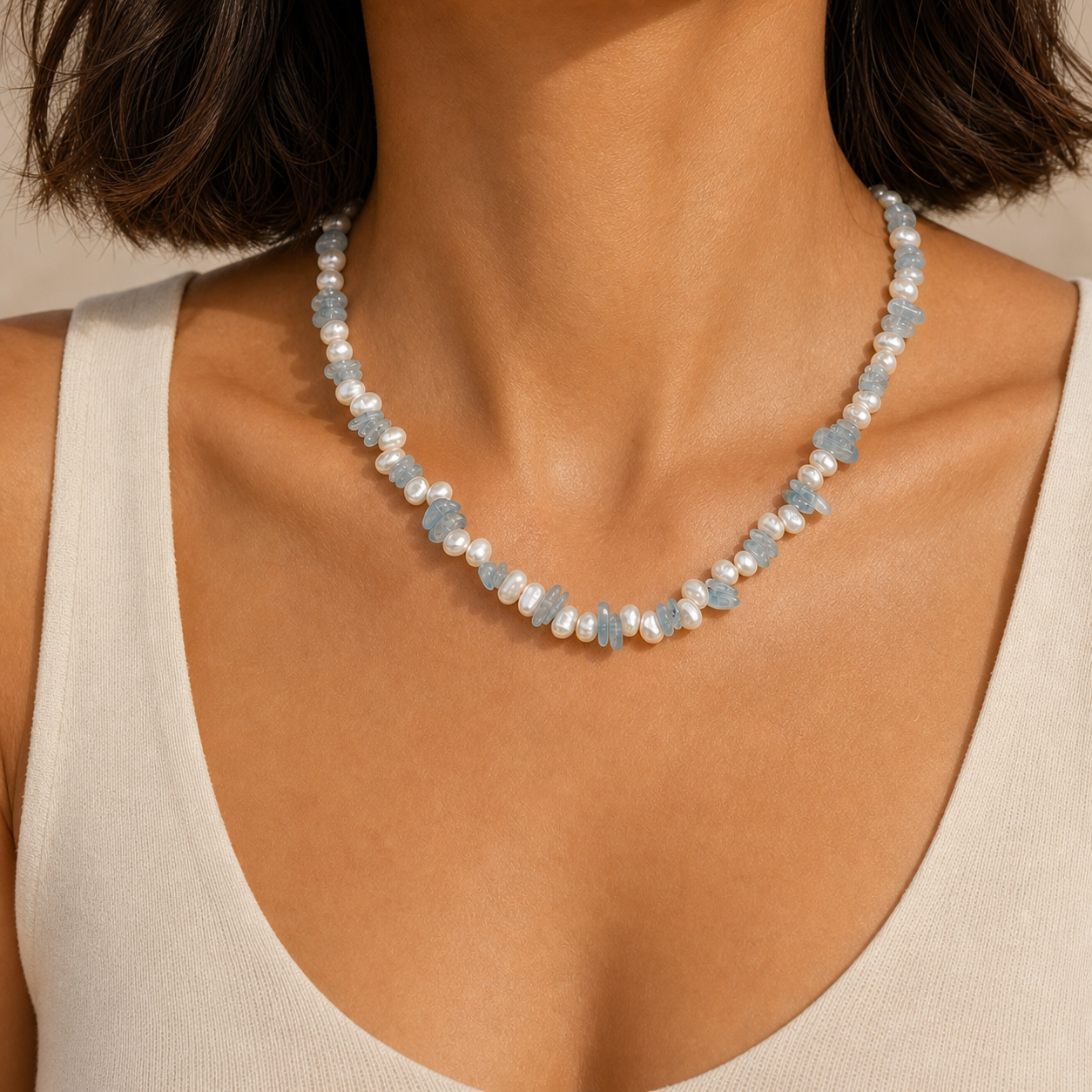 Seafoam Drift Necklace — worn view