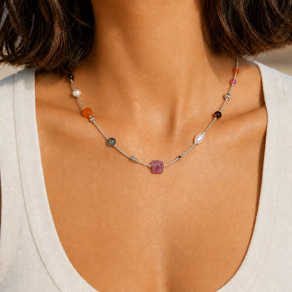 Chromatic Constellation Necklace — worn view