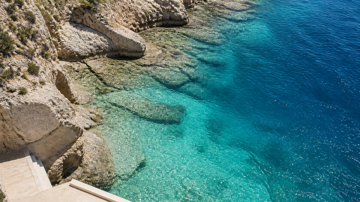 Azure Tides — vivid turquoise Mediterranean cove