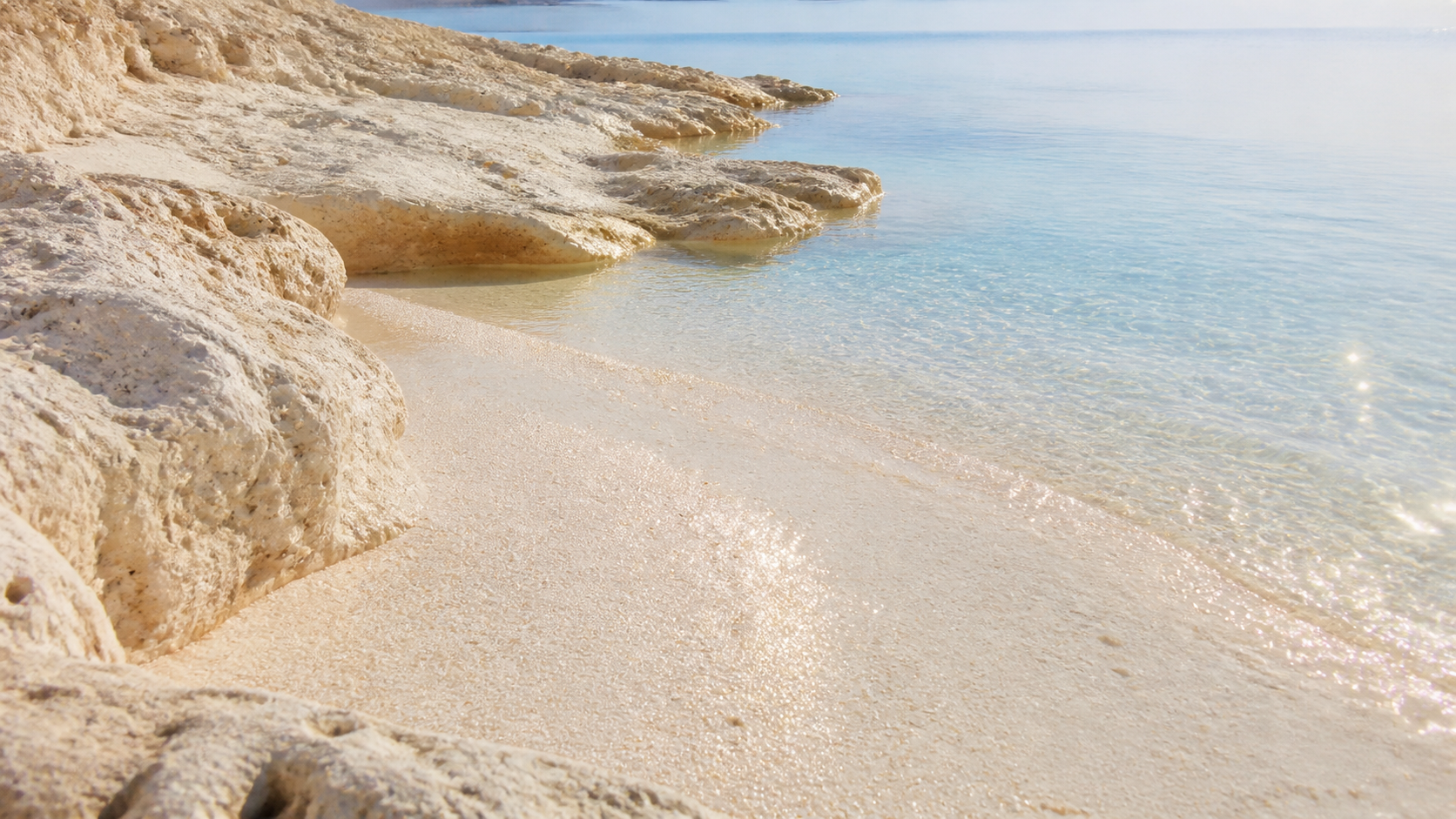 Opaline Shore — luminous pale beach and clear water